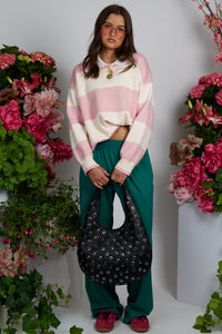 B-LOW THE BELT | Gia Grommet Hobo Bag- Black Silver