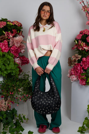 B-LOW THE BELT | Gia Grommet Hobo Bag- Black Silver