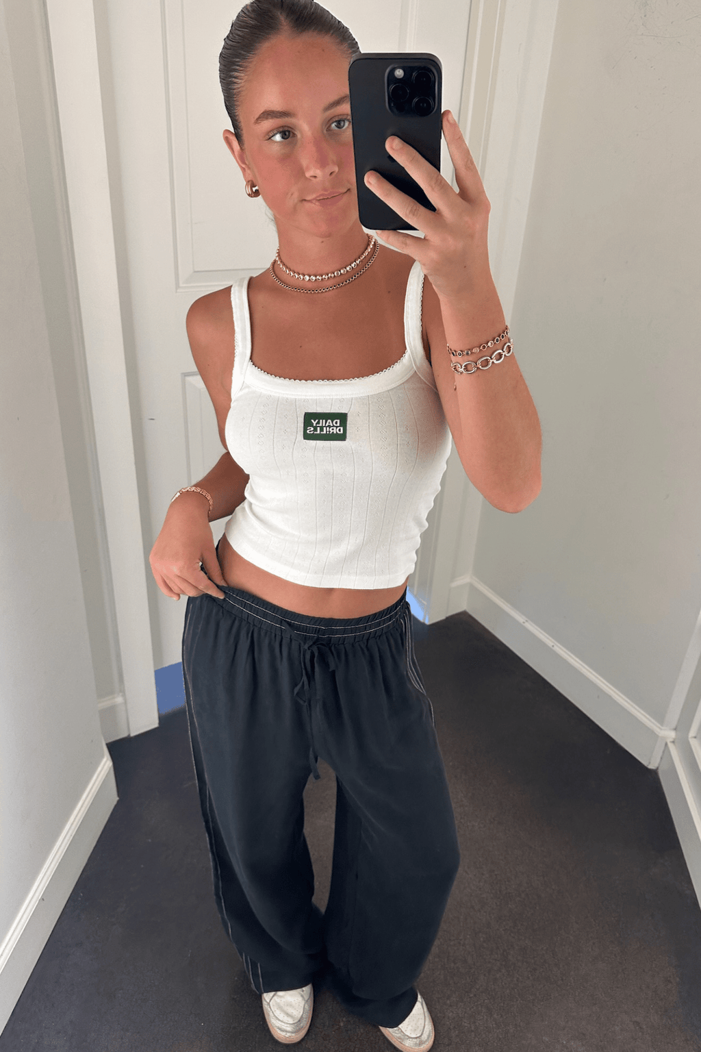 Contrast Stitch Wide Leg Pant - Charcoal