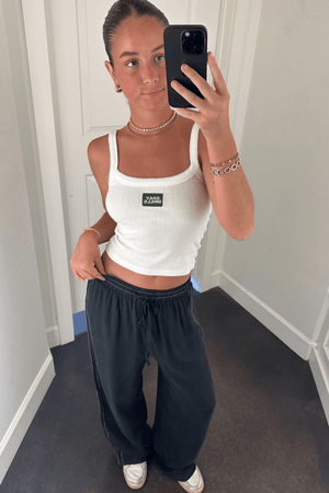 Contrast Stitch Wide Leg Pant - Charcoal