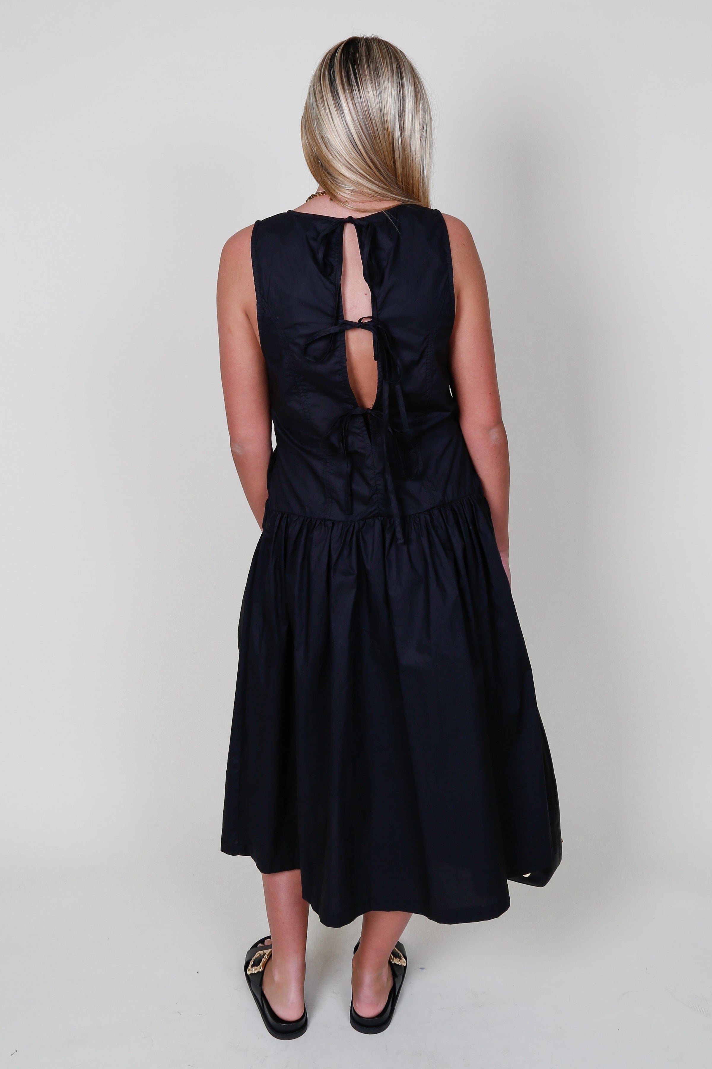 Poplin Drop Waist Maxi Dress - Black Poplin Drop Waist Maxi Dress - Black