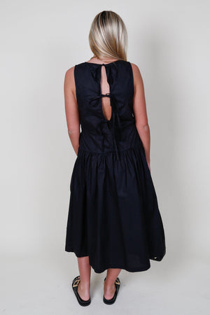 Poplin Drop Waist Maxi Dress - Black