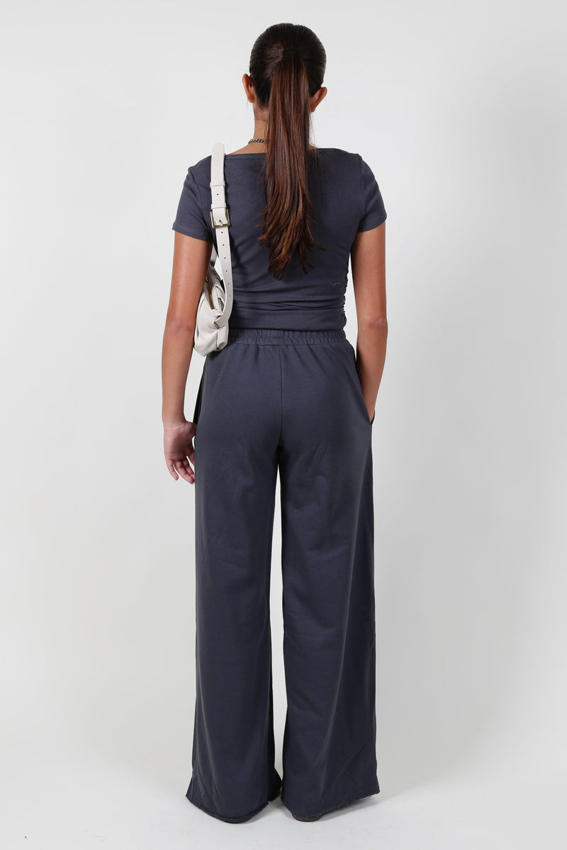 The Vanessa Wide Leg Sweats -Charcoal