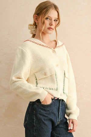 Color Stitch Cardigan - Cream