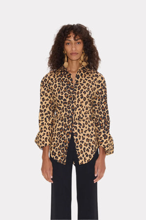 SIMON MILLER | Loch Stripped Poplin Button Up - Leopard