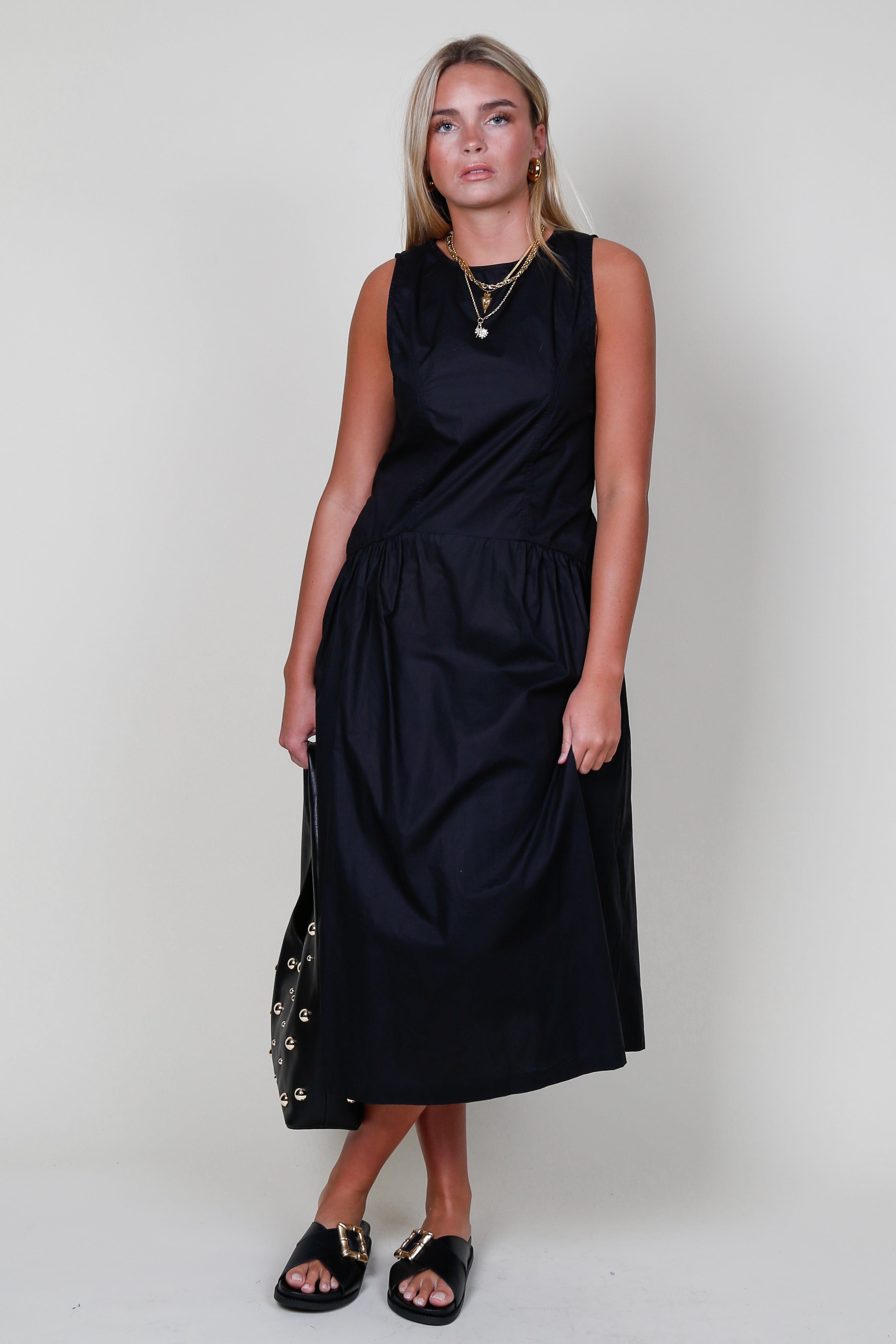 black drop waist maxi dress Poplin Drop Waist Maxi Dress
