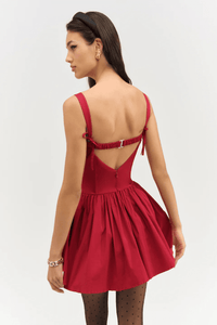 FOR LOVE & LEMONS | Helena Poplin Bustier Mini Dress - Red