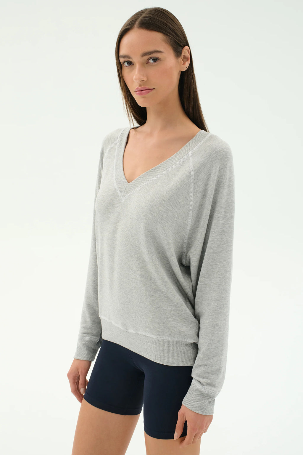 SPLITS59 | Bennie Fleece V Neck Sweatshirt - Heather Grey