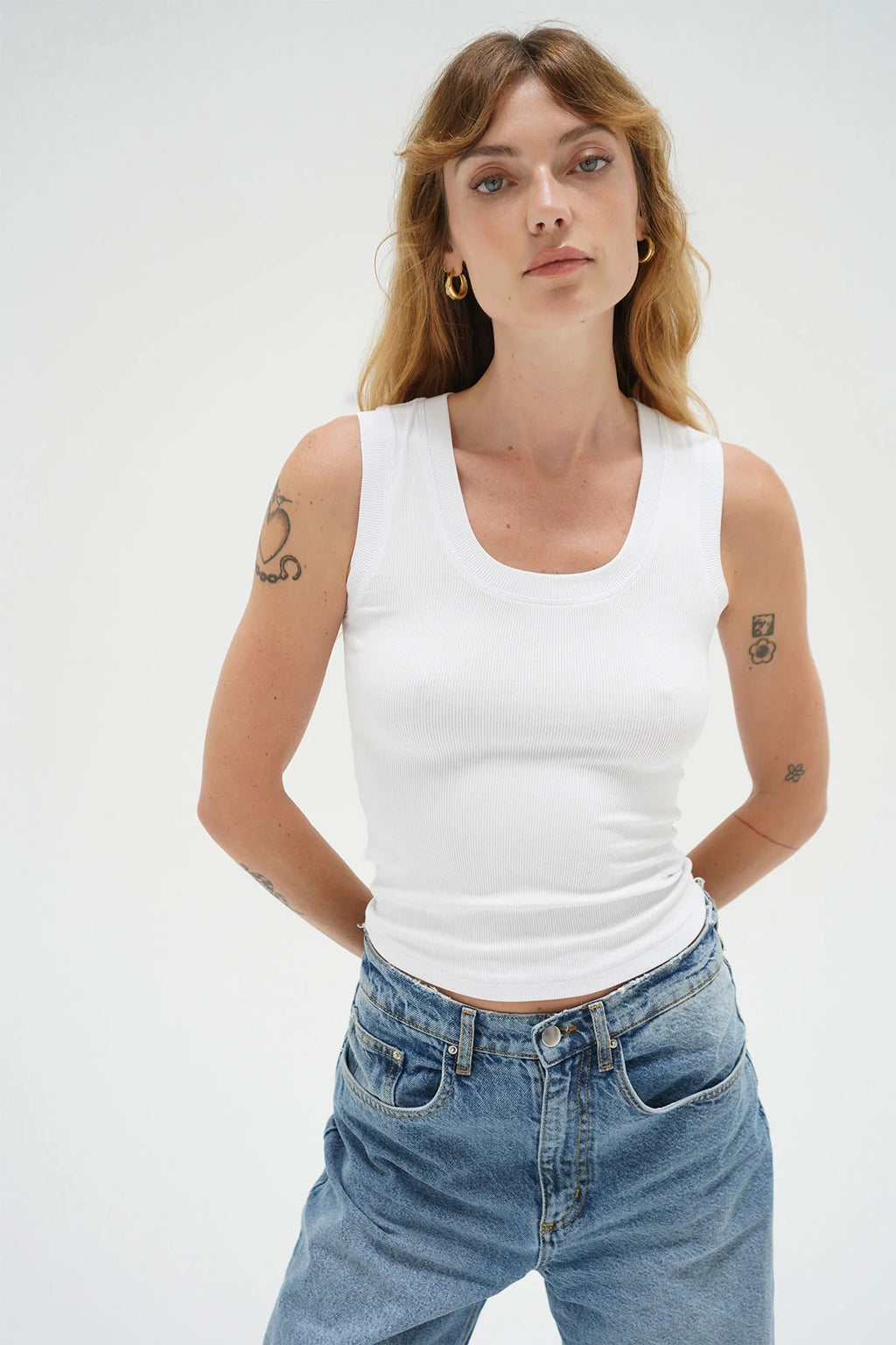 LNA | Deep U Ribbed Tank - White