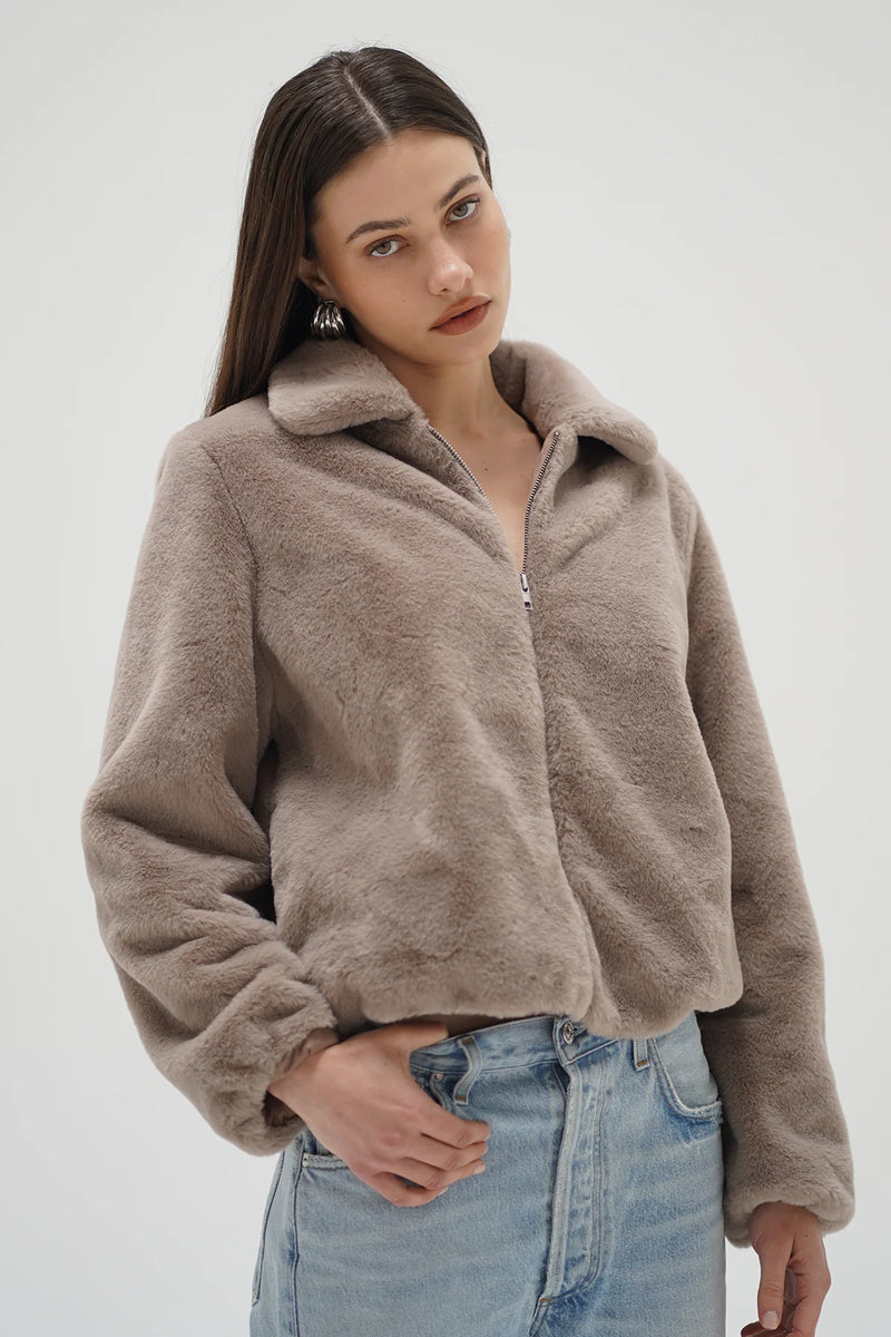 LNA | Stella Zip Up Bomber - Pebble