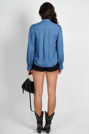 DEREK LAM | Majah Tencel Tie Neck Shirt- Denim