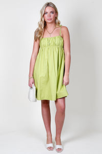 AUREUM | Shirred Poplin Mini Dress - Green