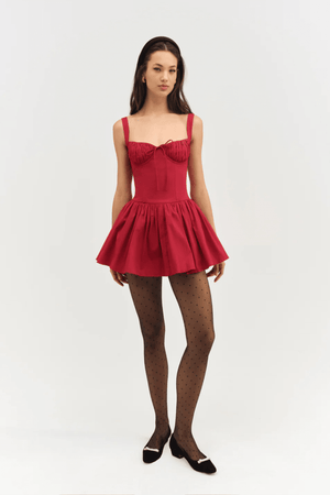 FOR LOVE & LEMONS | Helena Poplin Bustier Mini Dress - Red
