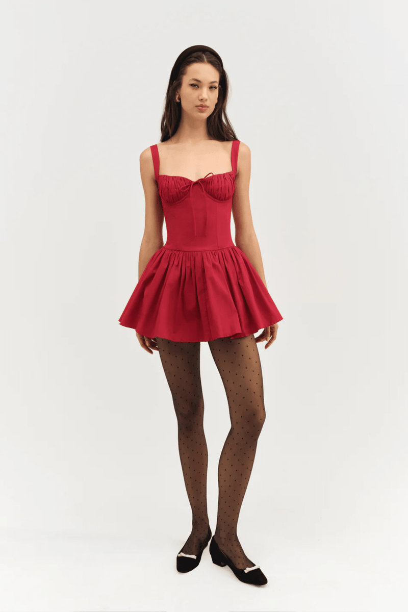 FOR LOVE & LEMONS | Helena Poplin Bustier Mini Dress - Red