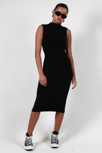 ENZA COSTA | Silk Knit Sleeveless Twist Midi - Black