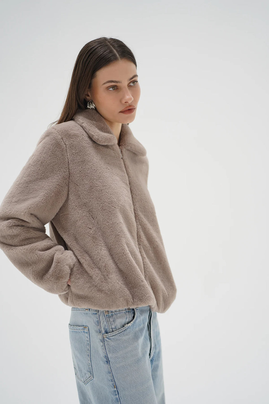 LNA | Stella Zip Up Bomber - Pebble