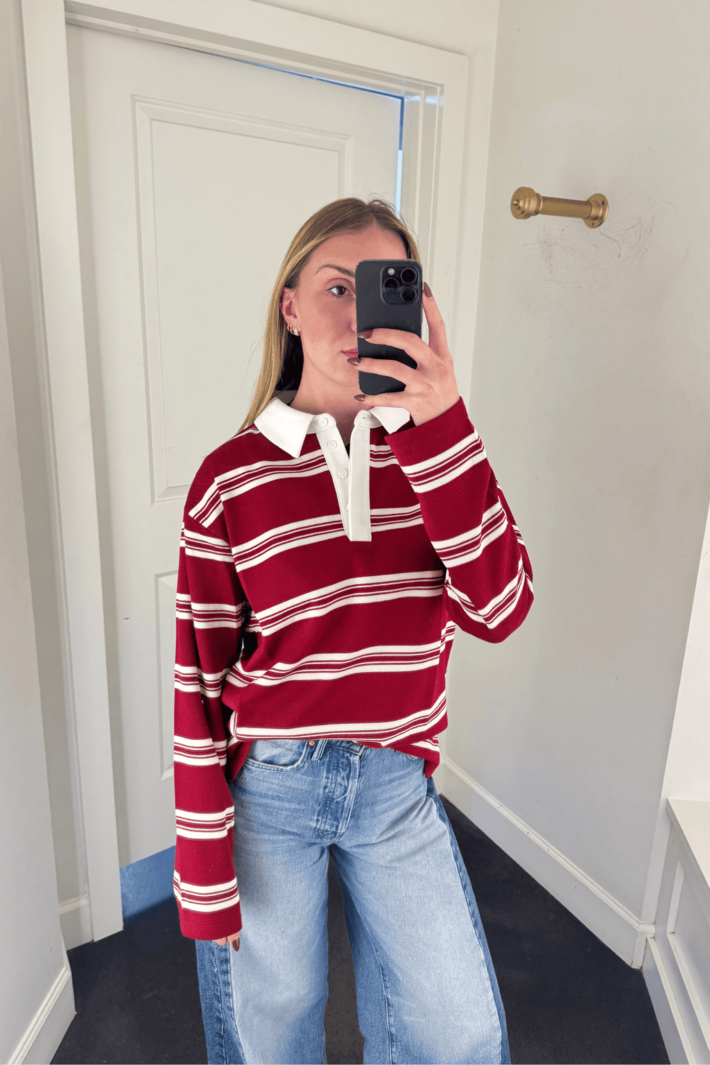 ENGLISH FACTORY | Striped Polo Shirt - Burgundy/Cream