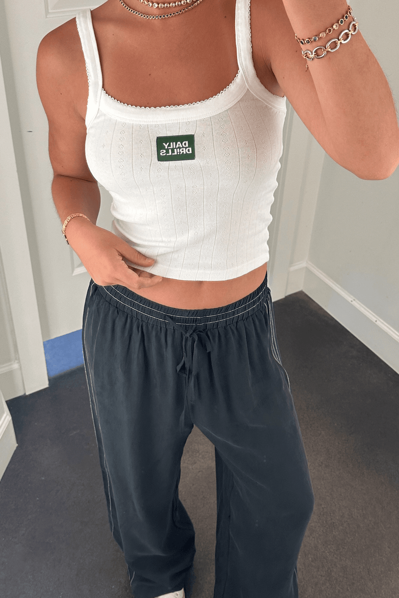 Contrast Stitch Wide Leg Pant - Charcoal