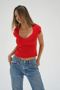 LNA | Millie Cap Sleeve Sweater - Red