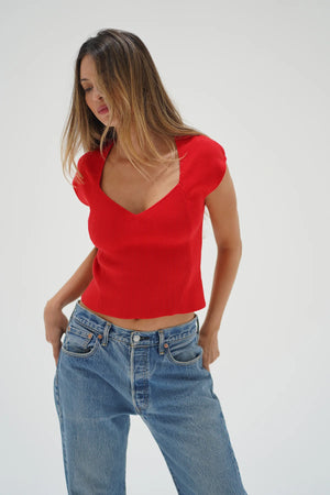 LNA | Millie Cap Sleeve Sweater - Red