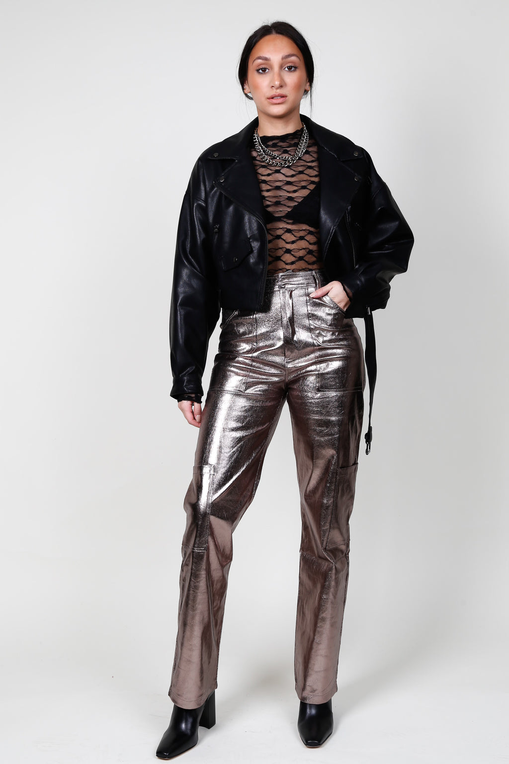 The Gia Metallic Pant - Pewter