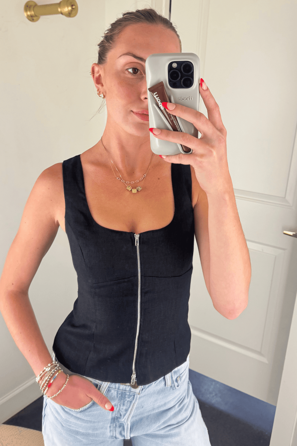 OLIVACEOUS | Zip It Linen Top - Black