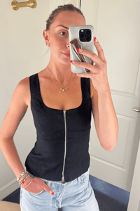 OLIVACEOUS | Zip It Linen Top - Black