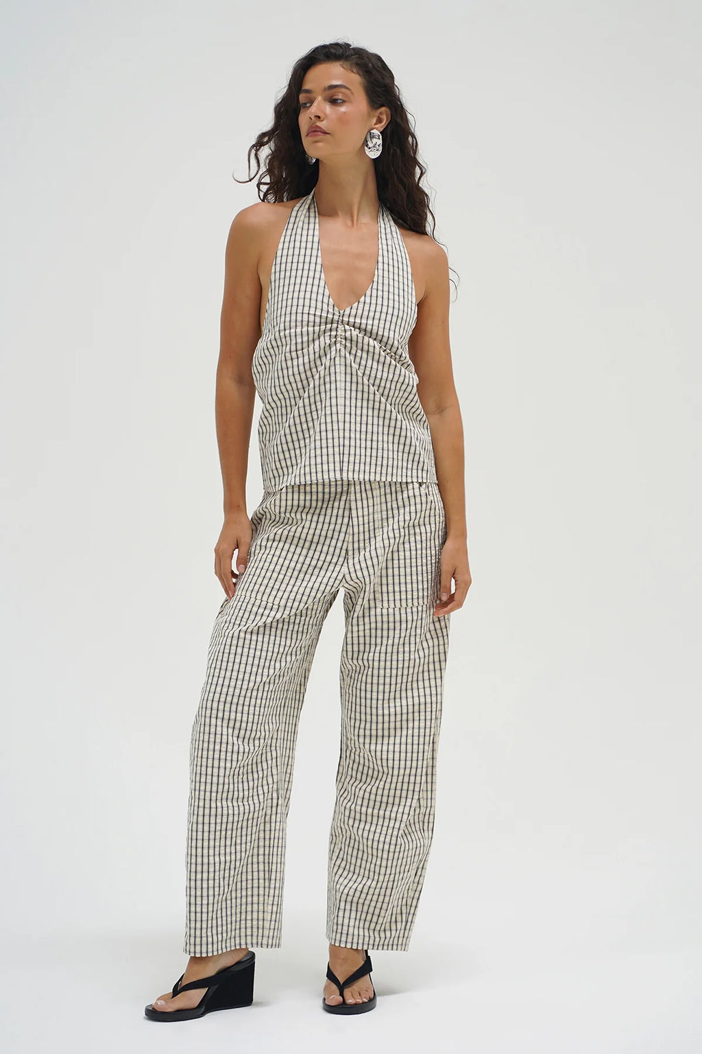 LNA | Cross Creek Plaid Pant - Cream/Black