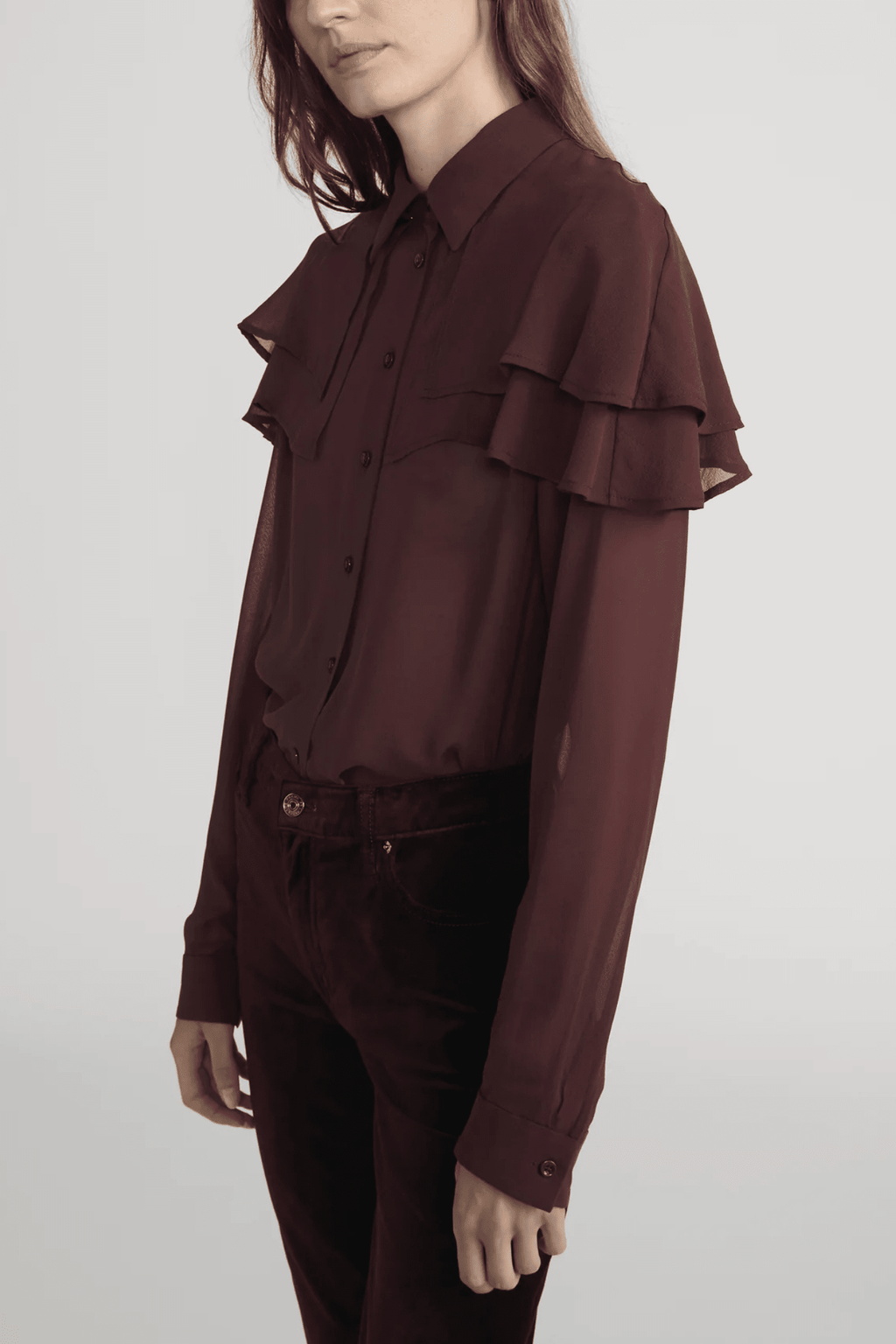 FRAME | The Silk Cape Blouse - Cabernet