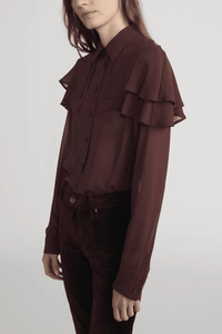FRAME | The Silk Cape Blouse - Cabernet
