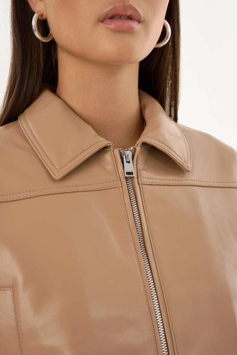 LAMARQUE | Damiana Leather Boxy Jacket - Camel