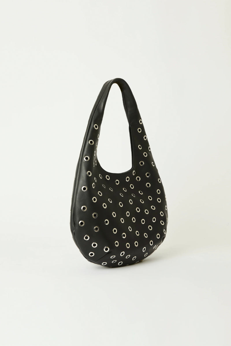B-LOW THE BELT | Gia Grommet Hobo Bag- Black Silver