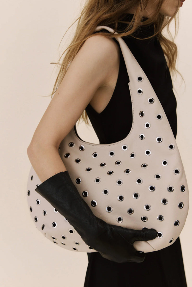 B-LOW THE BELT | Gia Grommet Hobo Bag- Black Silver