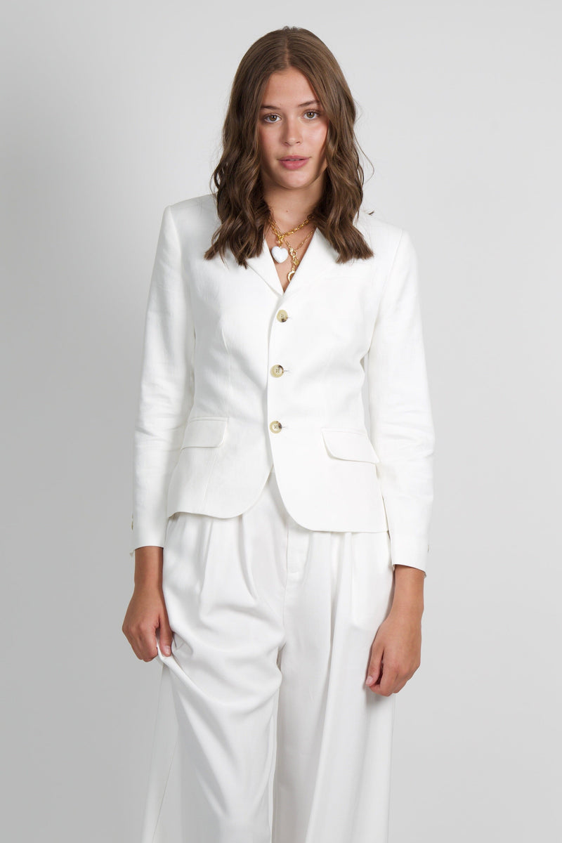 FRAME | The Linen Smart Blazer - White