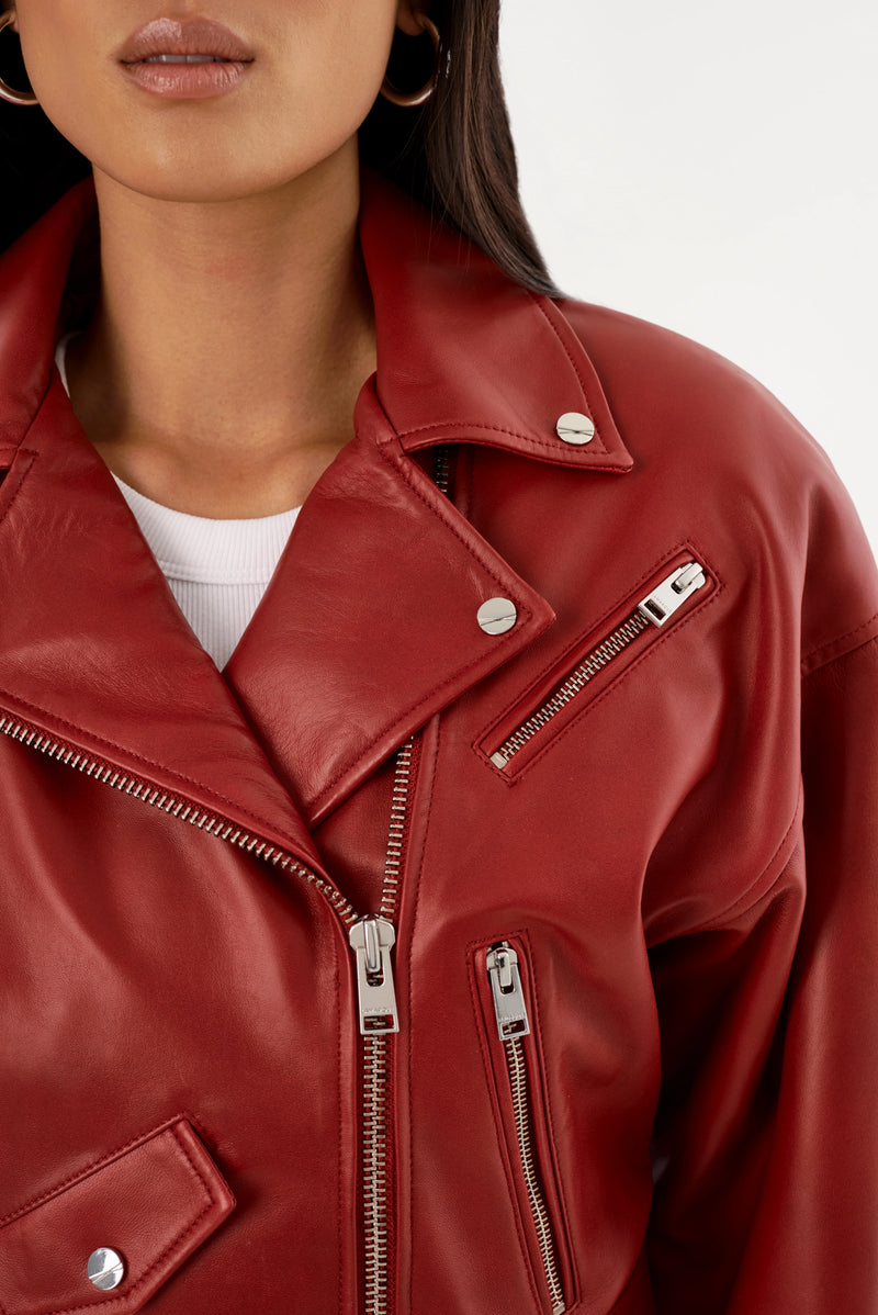 LAMARQUE | Dylan 80's Biker Jacket - Ruby Red