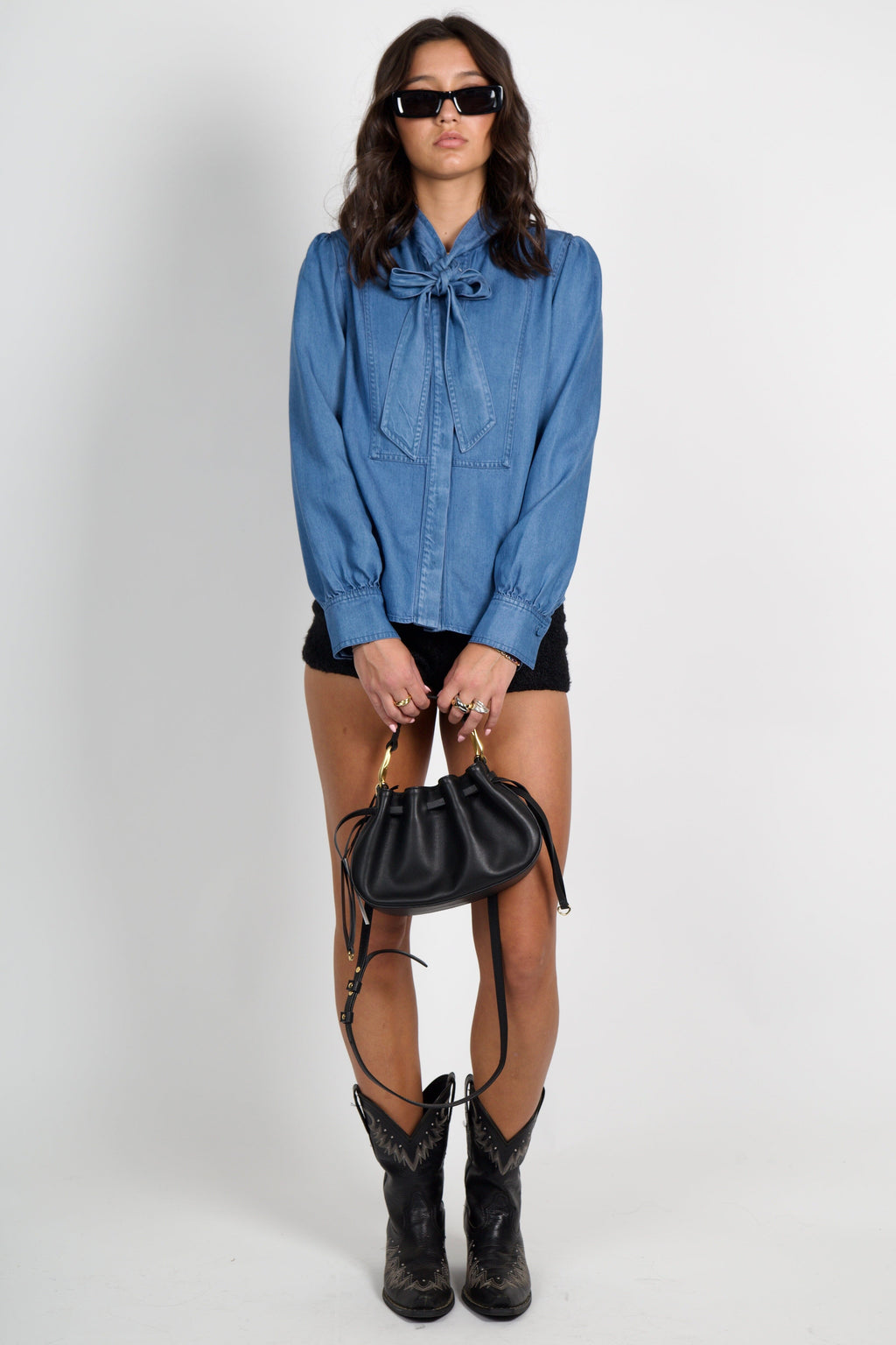 DEREK LAM | Majah Tencel Tie Neck Shirt- Denim
