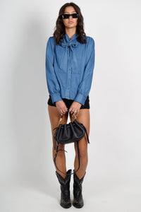 DEREK LAM | Majah Tencel Tie Neck Shirt- Denim