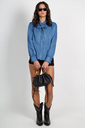 DEREK LAM | Majah Tencel Tie Neck Shirt- Denim