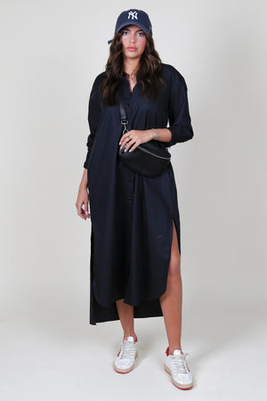 ENZA COSTA | Poplin Shirtdress - Black