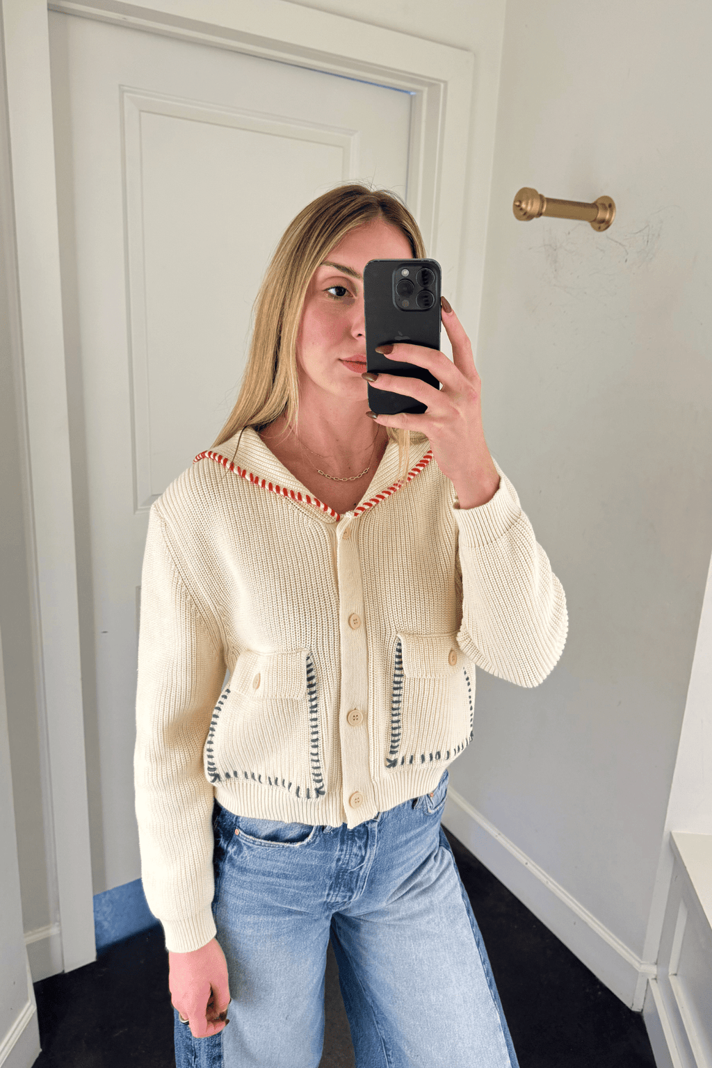Color Stitch Cardigan - Cream