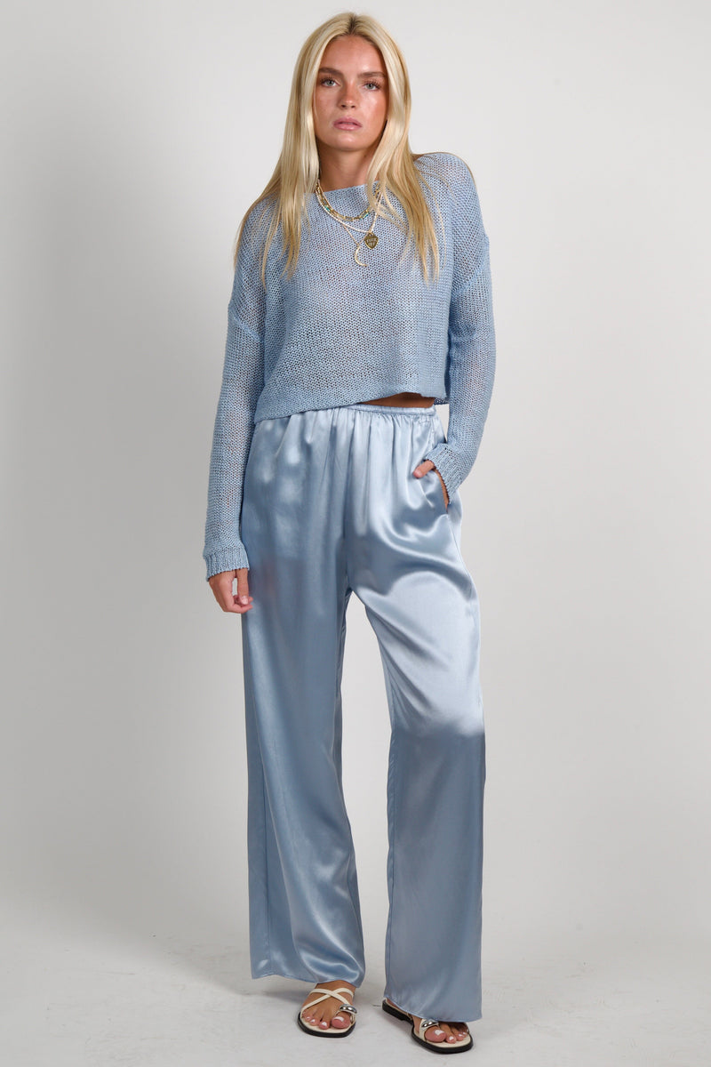 ENZA COSTA | Linen Open Knit Bateau Sweater - Sky