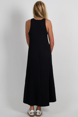ENGLISH FACTORY | Pleated A-line Knit Midi Dress - Black