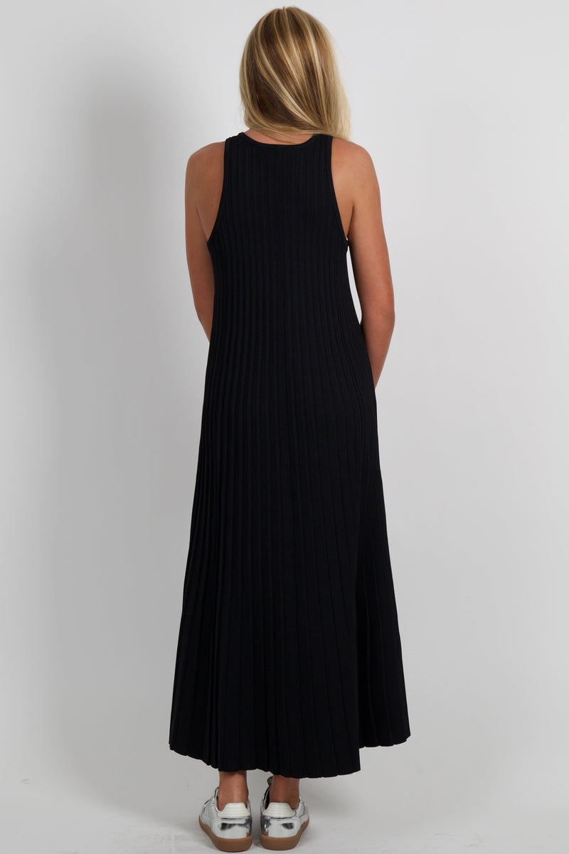 ENGLISH FACTORY | Pleated A-line Knit Midi Dress - Black