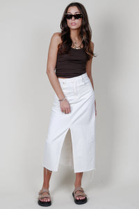 FRAME | The Midaxi Skirt Angled Seam Raw - Cream