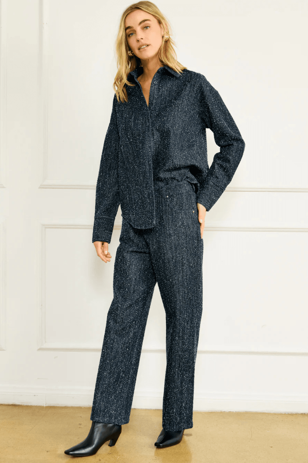 LINE & DOT | Nika Pebbled Denim Pants - Indigo