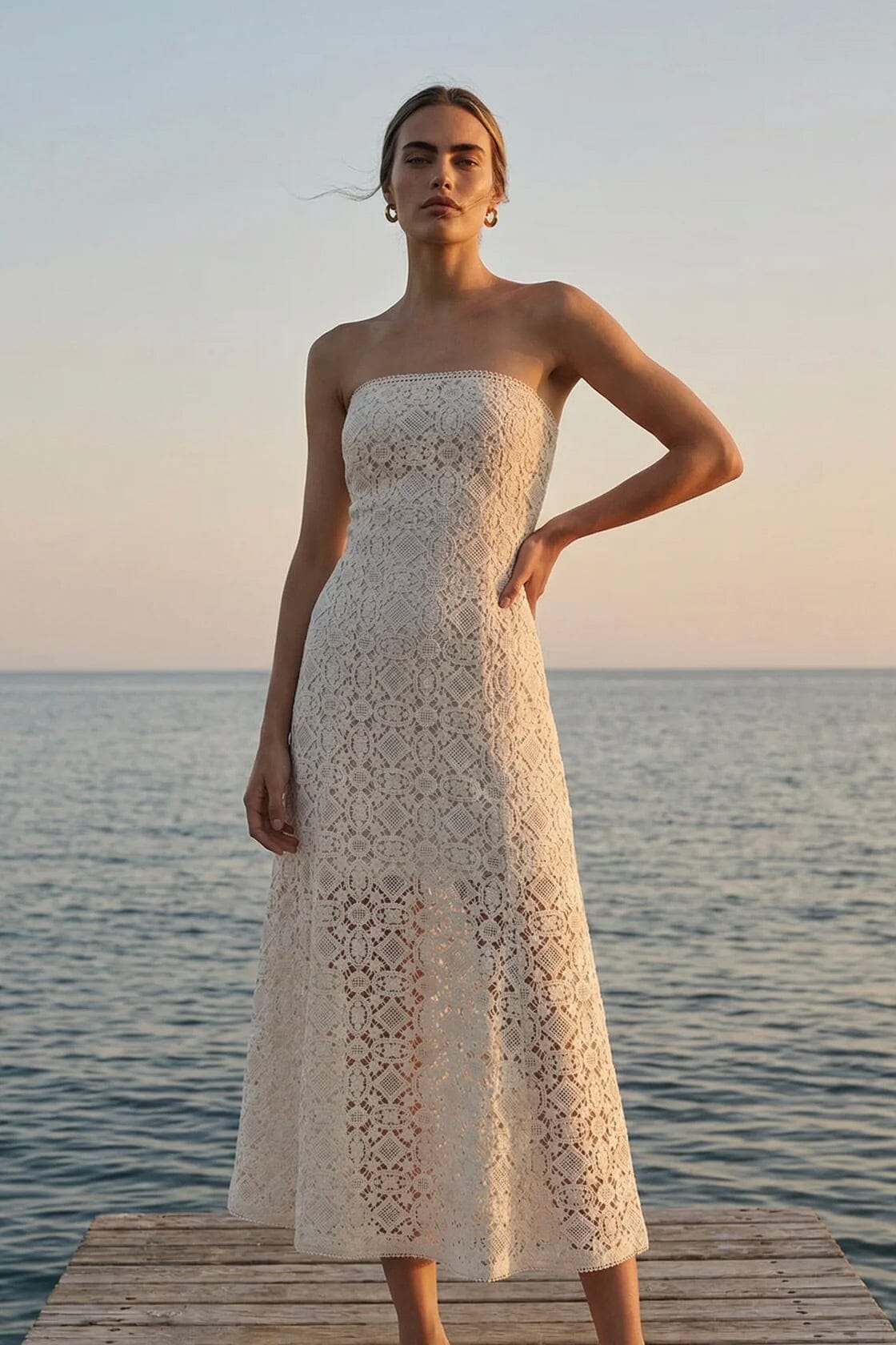 CAMI NYC Lisboa Strapless Crochet Dress in Cream