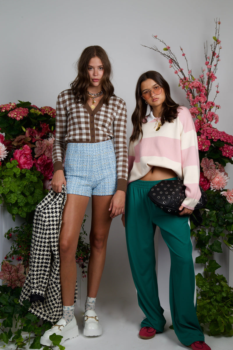 FOR LOVE & LEMONS | Gingham Knit Cardigan - Brown