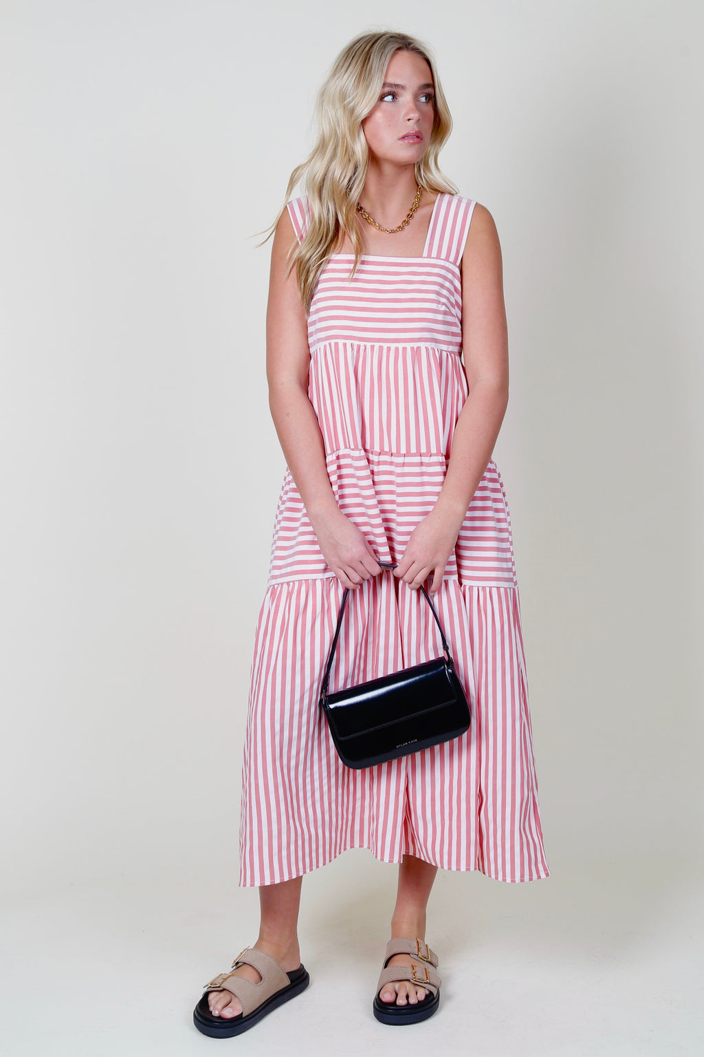 AUREUM | Striped Midi Dress - Red