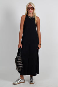 ENGLISH FACTORY | Pleated A-line Knit Midi Dress - Black