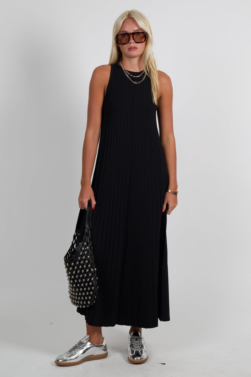 ENGLISH FACTORY | Pleated A-line Knit Midi Dress - Black